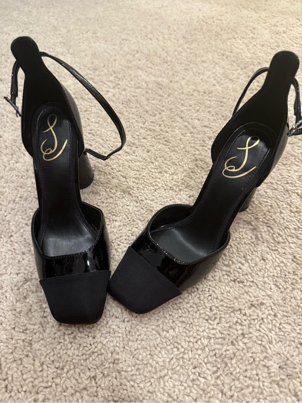 Sam Edelman Black Patent & Suede Slingback Block Heels